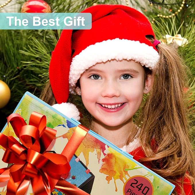 VigorFun Art Supplies, 240-Piece Drawing Art Kit, Gifts Art Set Case with Double Sided Trifold Easel, Includes Sketch Pads, Oil Pastels, Crayons, Colored Pencils, Watercolor Cakes, Stickers (Cyan)