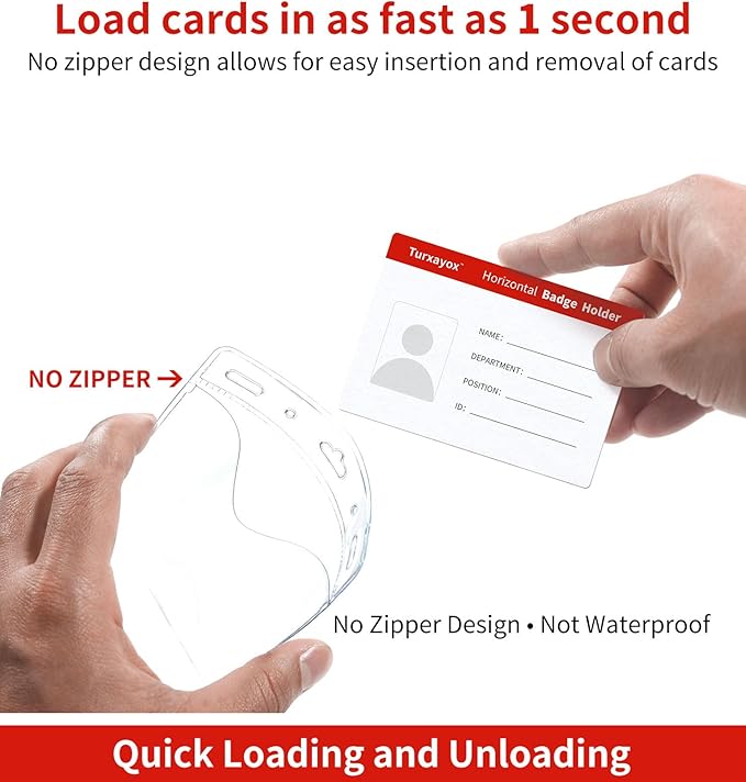 250 Pack Horizontal Clear ID Badge Holder, 4x3 Inch Plastic Name Tag Badge Holders, Card Protector Cover, Quick Load and Remove No Zipper Sleeve for Lanyard
