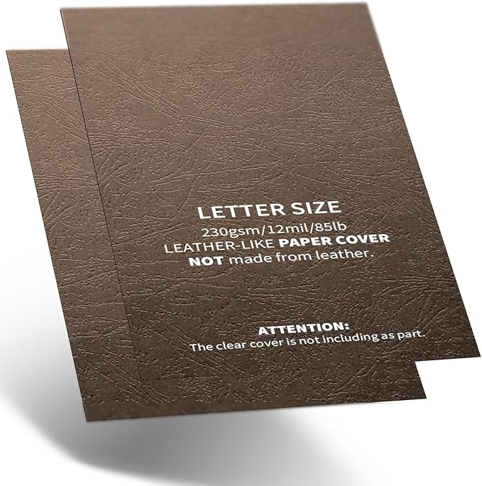 Binditek 100 Pack Grain Texture Paper Binding Presentation Covers, 230 GSM, 12 Mil, 85lb, Un-Punched, Square Corners, 8.5 x 11 Inches, Coffee Color, for Students and Coworkers