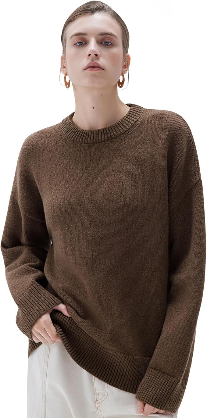 SUUKSESS Women Cashmere Oversized Long Sleeve Pullover Sweater Crew Neck Jumpers