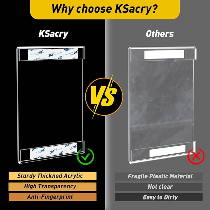 KSacry 30 Pcs Acrylic Sign Holder 8.5 x 11, Vertical Wall Mount Sign Holders with 3M Adhesive, Clear Plastic Frames Paper Display Sign Holders for Office, Home, Store, Restaurant - No Drilling