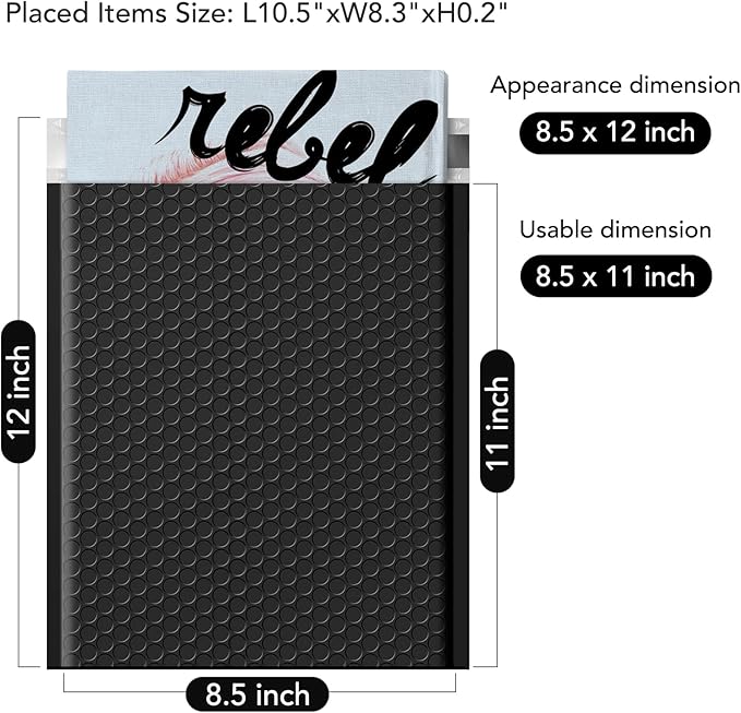Fuxury Black Bubble Mailers 8.5x12" 40 Pack Medium Padded Envelopes Opaque #2 Bubble Mailer Usable Size 8.5x11" Thick Padded Mailers for Small Business Mailing Books Clothes Makeup Supplies