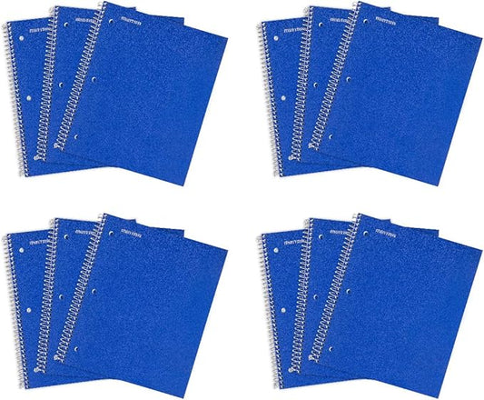 Mintra Office Durable Spiral Notebooks, 1 Subject, (Blue, Wide Ruled 12pk), 100 Sheets, Poly Pocket, Moisture Resistant Cover, School, Office, Business, Professional