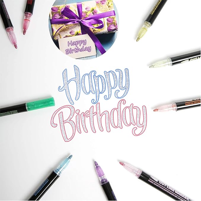 Outline Markers 12 Shimmer Markers Glitter Pens,Stocking Stuffers for Teen Girl Gifts Trendy Stuff,Art Supplies Crafts Gifts