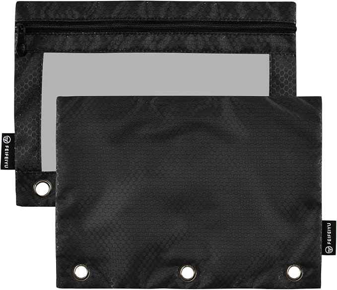 Gredecor Binder Pencil Pouch 3 Ring Black Zipper Pencil Pouches Case 2 Pack Clear Window Binder Organizer for School Office