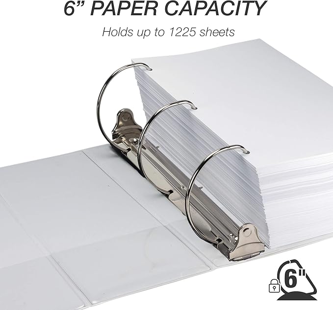 Samsill Durable 6 inch 3 Ring Binder, Made in USA, Locking D Ring FSC 100% Recycled Chipboard, White, 2 Pack