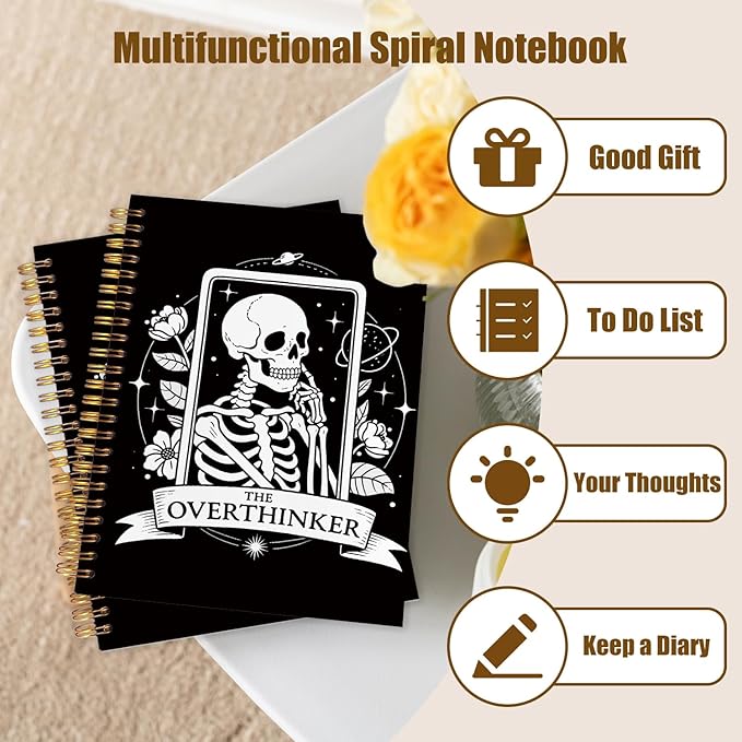 WUCHJ the Overthinker Tarot Card Spiral Notebook Journal, Gothic Goth Skull Notebook Journal, Witchy Journal, Goth Office Supplies, Witchy Stuff Spiral Notebook 5.5x8.3