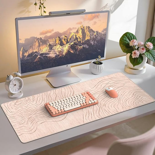 iCasso Big Mouse Pad,Aesthetic Desk Cover Mat for Desktop,Anti-Slip Computer Mat with Stitched Edges,Cute Beige Keyboard Mat for Women,Extended Long Desk Protector for Office Home Dorm