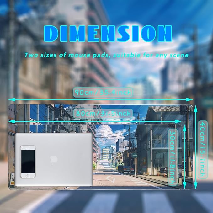 Desk Mat, Anime Summer Street Scenery Extended Gaming Mouse Pad Large, 31.5"x11.8" Big Mouse Pad with Non-Slip Base and Stitched Edge, Long Computer Keyboard Mouse Mat for Home Office Work