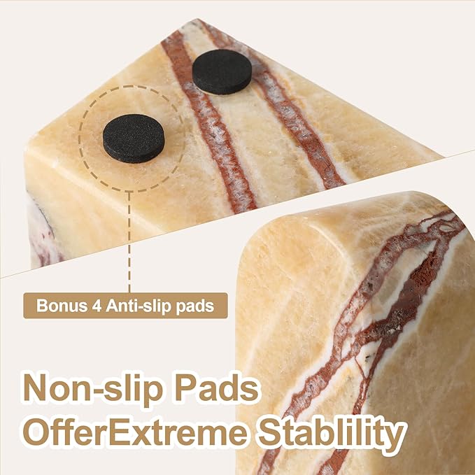 Koville Mexican Natural Marble Bookends for Shelves, Decorative Book Ends, 7lbs Heavy-Duty Marble Book Holders, Bookshelf Apartment Decor for Normal Books/CD/Video Games(Mexico Onyx)