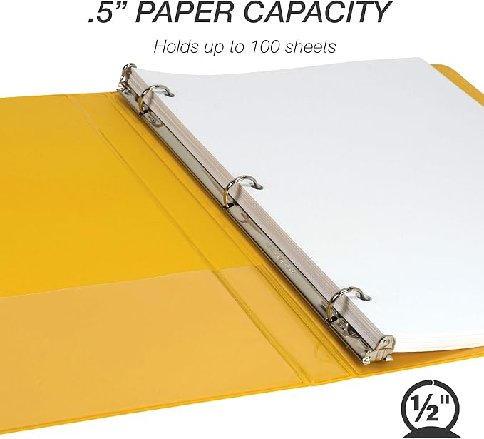 Samsill 0.5 Inch 3 Ring Binder, Made in USA, Economy Round Ring, Clear View Cover, 100 Sheet Capacity - for School, Home, Office - Lemon Yellow