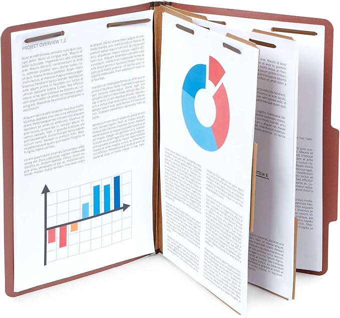 10 Legal Size Classification Folders - 2 Divider - 2 Inch Tyvek Expansions - Durable 2 Prongs Designed to Organize Standard Law Client Files, Office Reports - Legal Size, 10 Folders (Red)