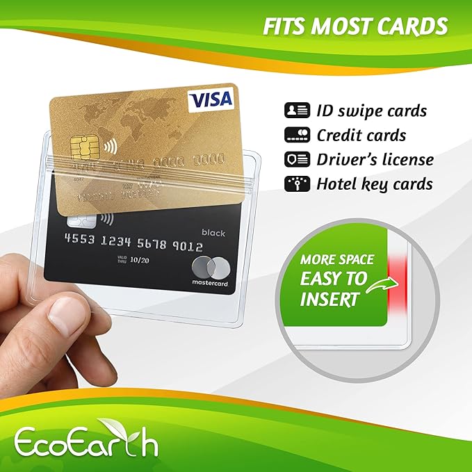 EcoEarth Horizontal PVC ID Badge Holder with Metal Clips and Vinyl Straps with Soft Edge (Sealable Fits 3.5x2.25 inch Inserts) (Clear 10-Pack), Waterproof ID Holder Bulk, ID Card Holder, Name Tag