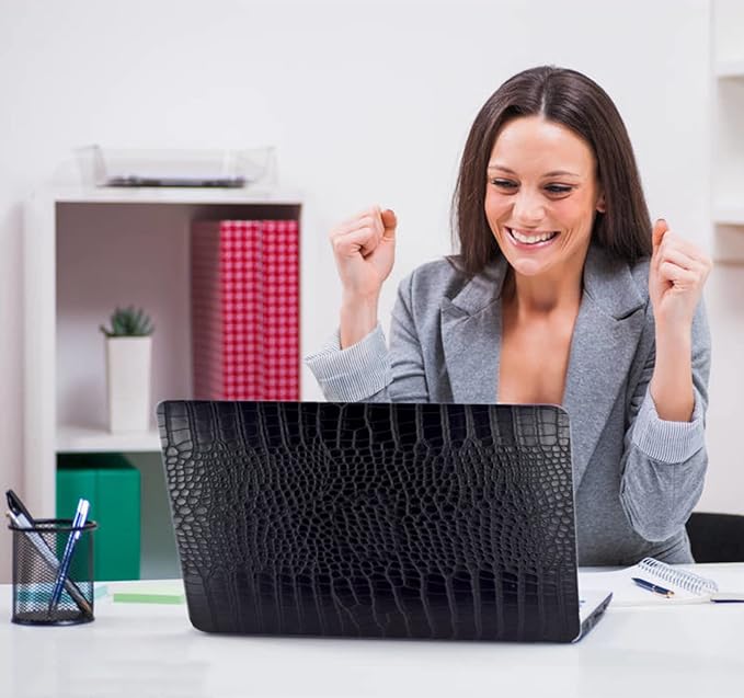 KEROM Compatible with Crocodile MacBook Pro 15 inch Case 2019 2018 2017 2016 Release A1990 A1707 with Touch Bar, Crocodile Skin Alligator Skin PU Leather Hard Shell Case & Keyboard Cover, Black