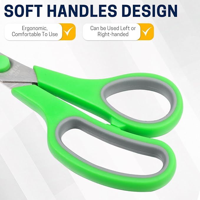 8" 10 Pack All Purpose Heavy Duty Scissors- Comfort-Grip Sharp Scissors for Office School Sewing Fabric Craft High/Middle School Student Teacher Scissor, Right/Left Hand