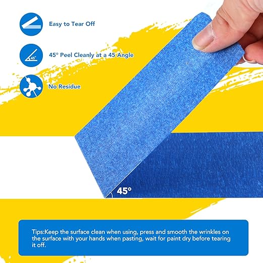 VOISEN 10 Rolls Painters Tape, Blue Painters Tape, 2 Inch Wide (1.85 in x 55 Yds), Masking Tape for Multi-Purpose, Masking Tape Bulk,DIY Artist Craft Arts, Decoration, Drafting, No Residue