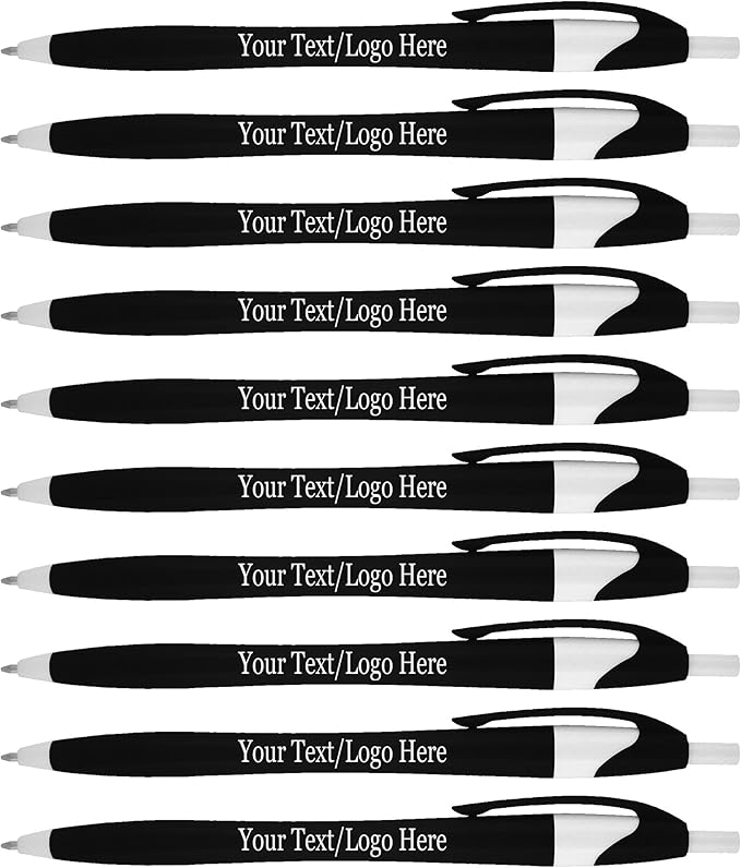 SyPen Personalized Pens With your Custom Logo or Text-500 Pack Bulk-for Businesses, Parties, and Events, Custom Printed Slim Ballpoint Click Pens, Black Barrel Color, Black Ink