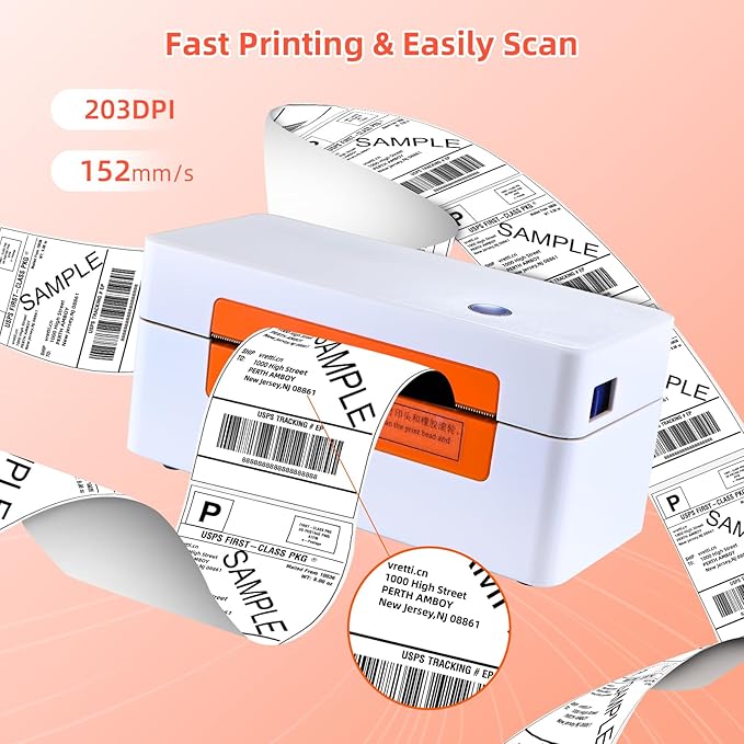 vretti USB Shipping Label Printer - 4x6 Thermal Label Printer for Shipping Packages Small Business Office or Home,Widely Used for Amazon, Ebay, Shopify, Etsy, USPS Amazon, Ebay, Shopify, Etsy, USPS
