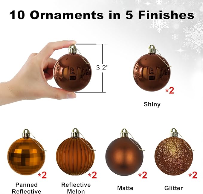 Bronze 3.2" Large Christmas Balls - Christmas Tree Decoration Ornaments Shatterproof Hanging Balls for Birthday Halloween Holiday Wedding Decorations Set of 10pcs