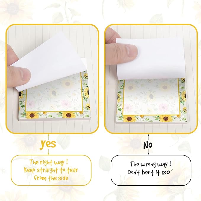 9 Pieces Sunflower Sticky Note Adhesive Cute Sunflower Memo Notes Self-Stick Spring Sunflower SNote Pads for Reminders, Study, Work, Office, School and Home, 9 Styles