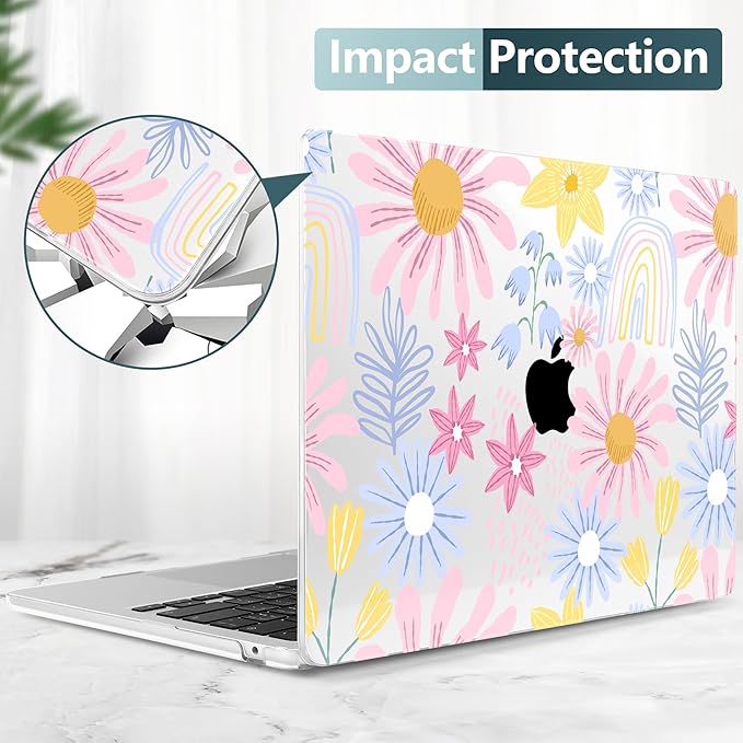 DONGKE Compatible with M4 MacBook Air 15 inch Case 2025 2024 2023 A3241 A3114 A2941 M3 M2 Liquid Retina Display Touch ID, Plastic Hard Case & Keyboard Skin & Screen Protector - Colorful Florals