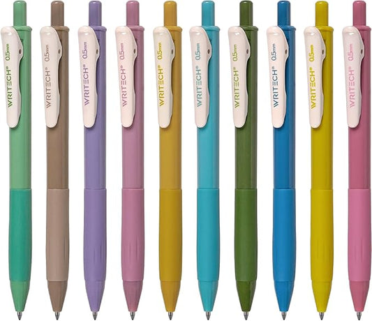 WRITECH Retractable Gel Pens Quick Dry Ink Pens Fine Point 0.5mm 10 Assorted Unique Vintage Colors For Journaling, Drawing, Doodling, and Notetaking (Vintage 2)