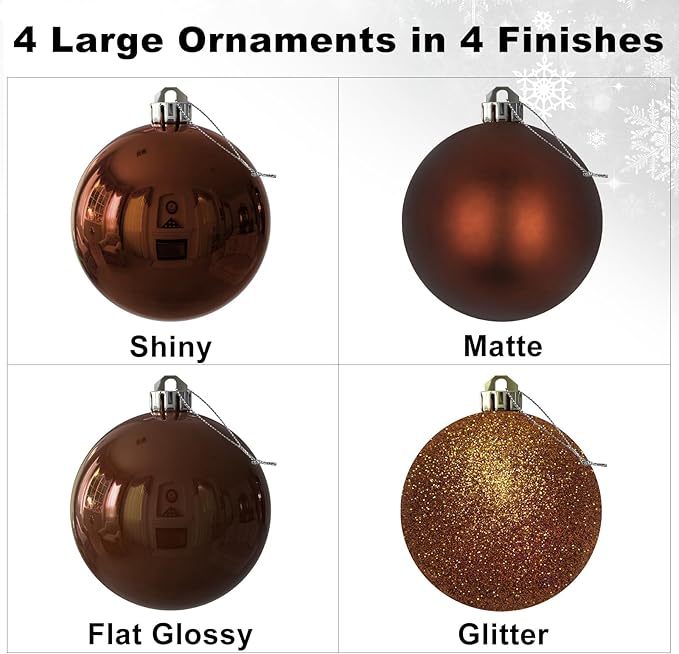Bronze 4.0" Large Christmas Balls - Christmas Tree Decoration Ornaments Shatterproof Hanging Balls for Birthday Halloween Holiday Wedding Decorations Set of 4pcs