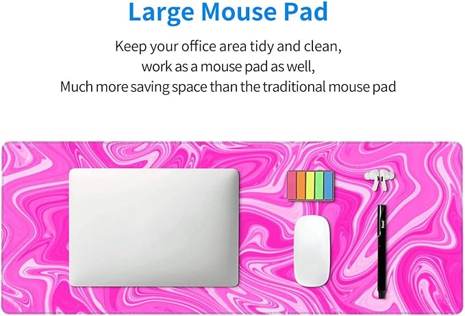 Hot Pink Digital Marble Fluid Liquid Marbled Pattern Topographic Contour Gaming Mouse Pad 31.5 X 11.8 Inch XL Extended Large Keyboard Non-Slip Rubber Base with Stitched Edges for Home Office