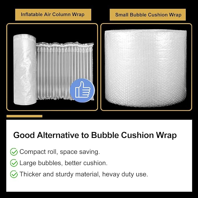 Large Bubble Cushioning Wrap for Packing 15.75inch*164feet Inflatable Air Pillows for Shipping & Moving Fragile Items Heavy Duty Wine Packaging Glass Bottle Packing Material with Pump, 55um