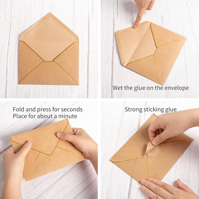 100 Pack A7 Envelopes 5 x 7 Card Envelopes V Flap with Gold Border for Office, Wedding Gift Cards, Invitations, Graduation, Baby Shower, Parties (Kraft Brown, 5.32 x 7.28 Inches)