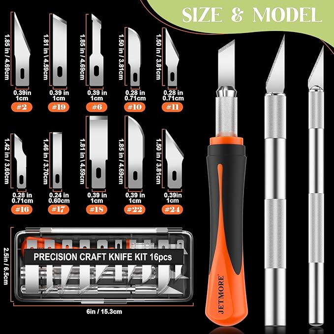 16 Pcs Exacto Knife Set, 3 Craft Knife and 13 SK5 Steel Blades, Precision Hobby Knife for Carving, Modeling, DIY, Scrapbooking, and Art Projects
