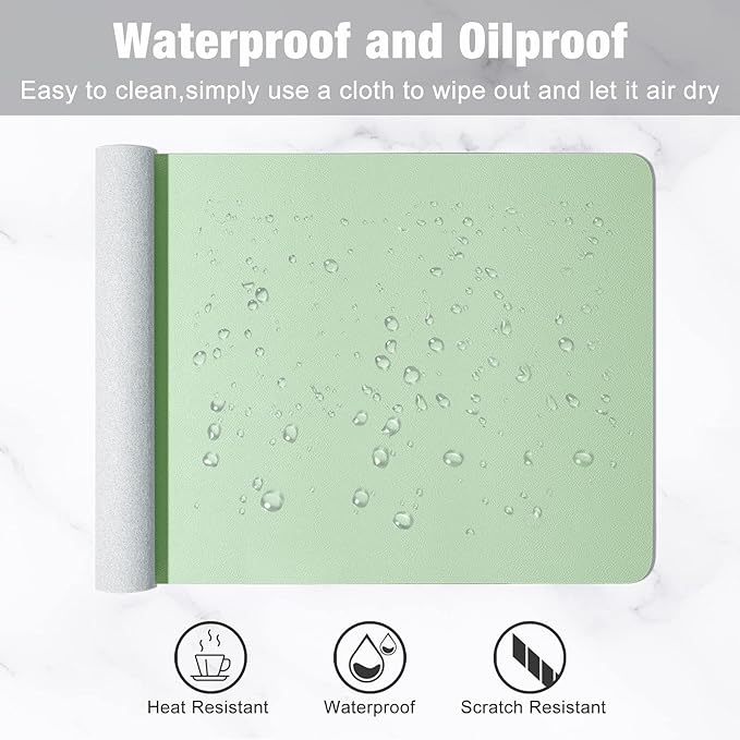 Hsurbtra Desk Pad, 23.6" x 13.8" PU Leather Desk Mat, M Extended Mouse Pad, Waterproof Desktop Blotter Protector, Non-Slip Ultra Thin Small Laptop Keyboard Writing Mat for Office Home, Lake Green
