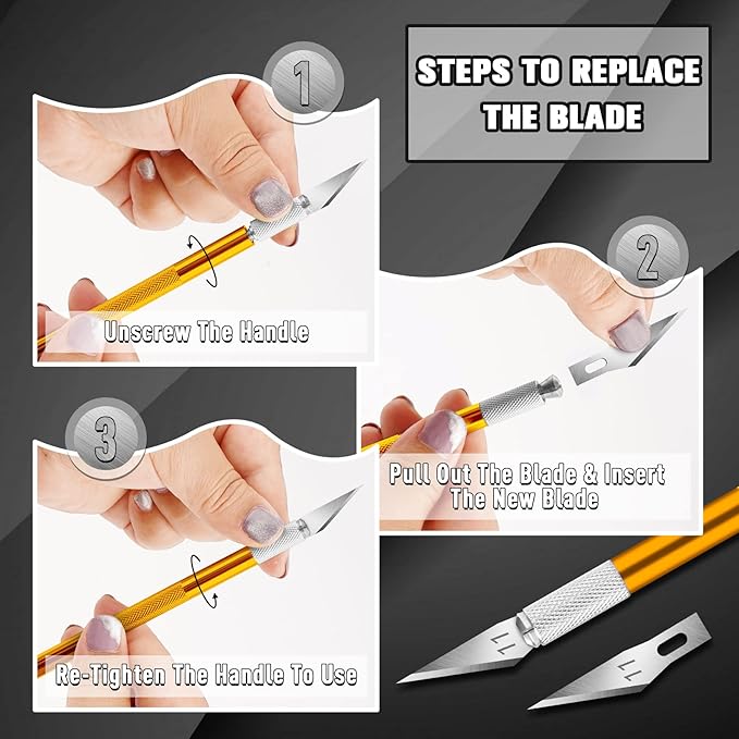 DIYSELF 2 Pack Exacto Knife Set, Precision Knife for Paper, Carving Blades for Crafts, Craft Knife for Wallpaper, Art Knives, Hobby Knife with 20 High Carbon Steel Exacto Knife Blade #11(Gold)