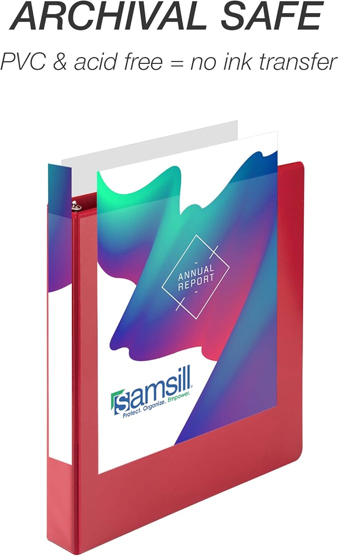 Samsill Durable 1 Inch Binder, Made in the USA, Round Ring Customizable Clear View Binder, Red, 4 Pack (MP48433)