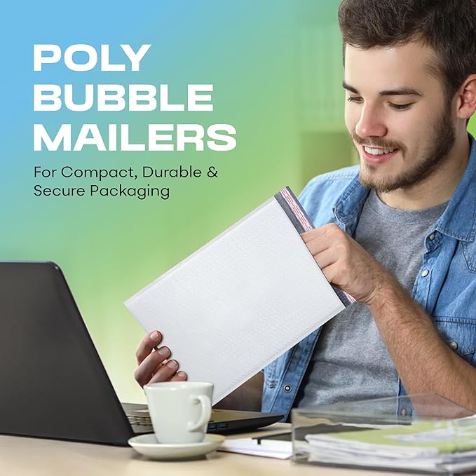 White Large Poly Bubble Mailers 9.5x14.5 inch #4 | Self Seal Padded Envelopes Cushioned Bubble Mailer | Usable Size 9.5x13.5 | WaterProof | Lightweight mailing Shipping Bags | 200 Pack Bulk | USA Made