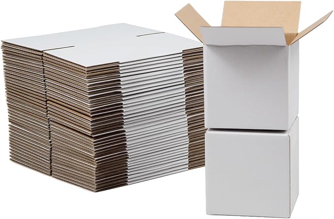 4x4x4 Inches Shipping Boxes Set of 40, White Corrugated Cardboard Box Literature Mailer for Packing Small Business