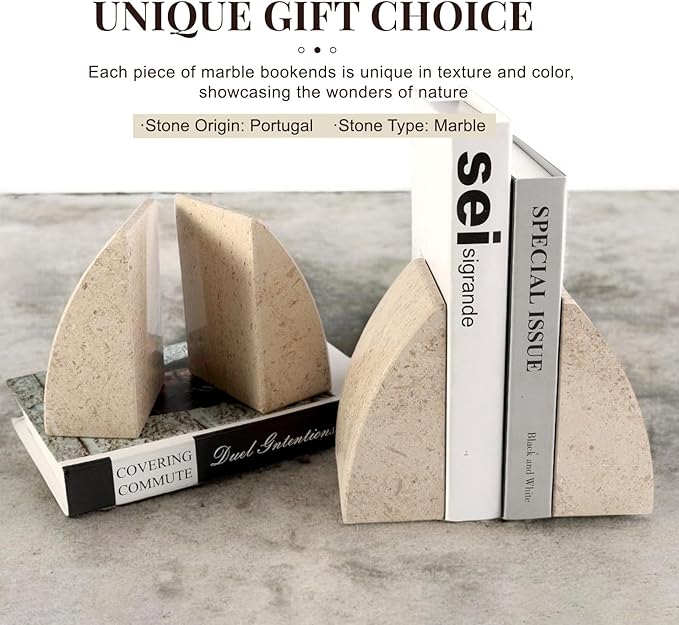 Koville Marble Bookends for Shelves, Large Bookends for Heavy Books, Non-Slip Heavy Duty Book Stopper for CD/Movies, Aesthetic Decorative Bookends for Shelves Table Home Decor(Brown)