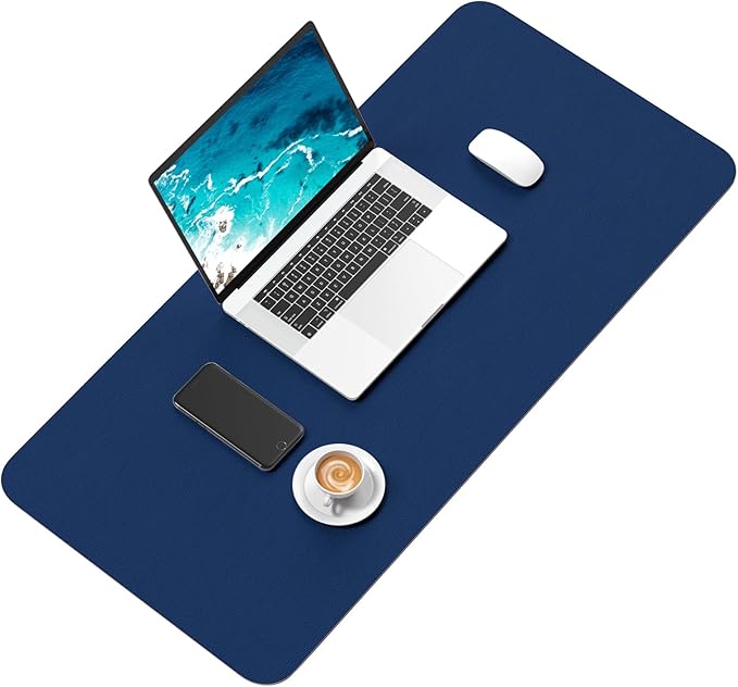 Hsurbtra Desk Pad, 30" x 14" PU Leather Desk Mat, XL Extended Mouse Pad, Waterproof Desktop Blotter Protector, Non-Slip Ultra Thin Large Laptop Keyboard Writing Mat for Office Home, Navy Blue