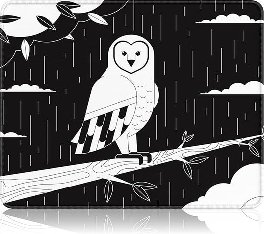 Auhoahsil Mouse Pad, 12 x 10 in Owl Theme Computer Mouse Pad for Desk, Premium-Textured Non-Slip Rubber Stitched Edges Waterproof Square Mouse Mat for Gaming Work Wireless Mice, Simple Black White