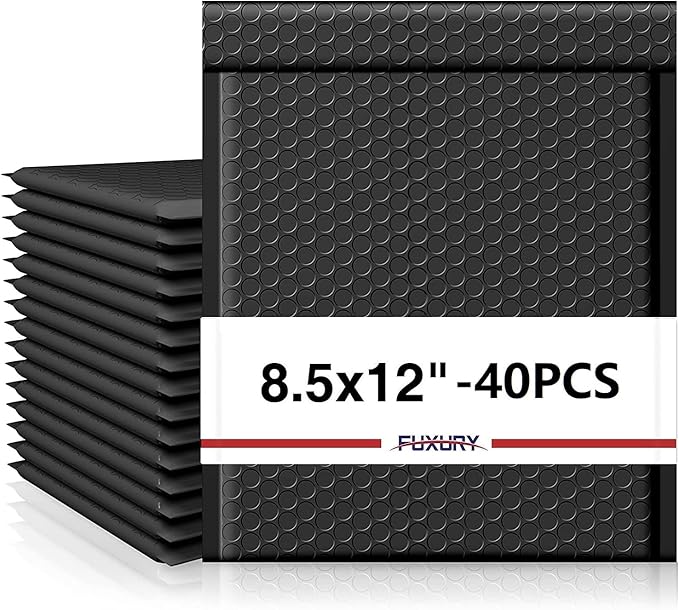 Fuxury Black Bubble Mailers 8.5x12" 40 Pack Medium Padded Envelopes Opaque #2 Bubble Mailer Usable Size 8.5x11" Thick Padded Mailers for Small Business Mailing Books Clothes Makeup Supplies