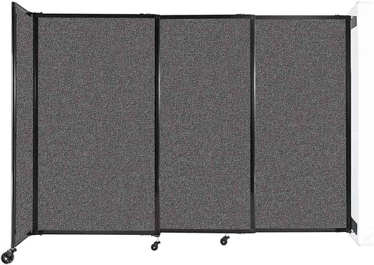 Wall-Mounted Sliding StraightWall Room Divider | Adjustable Widths | Locking Wheels | Room Separator | Up to 7'2" Wide x 5' Tall Charcoal Gray Fabric Panels