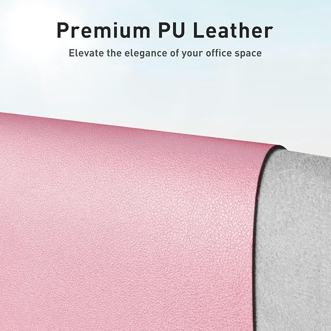 Aothia Faux Leather Desk Mat – Large Mouse Pad, Non-Slip PU Leather Blotter, Waterproof Writing Surface for Office and Home (Fairy Pink, 47.2" x 23.6")