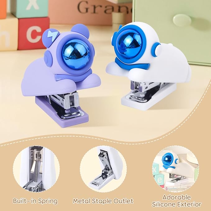 Honagu Cute Stapler, Cartoon Stereoscopic Silicone Stapler, Labor-Saving Office Supplies, Desktop Stationery Gift for Students Kids (White)