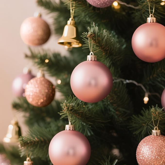 Christmas Tree Decorations Ornament Set, 60ct 2.36 Inches Pink Shatterproof Christmas Ball Ornaments, Hanging Ball for Xmas Holiday Wedding Party Decor
