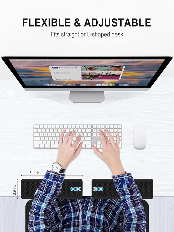 Hsurbtra L-Shaped Desk Elbow Pad, 2-Piece Soft Memory Foam Elbow Support Padding with Non-Slip Rubber Base, Ergonomic Desk Edge Cushion Wrist Rest for Office, Home, Work, Gaming, Black