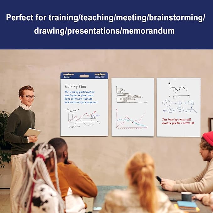 Comix Sticky Easel Pad, 25 x 30 Inches Flip Chart Paper for Teachers, Large Self Stick Easel Paper, 30 Sheets/Pad, 2 Pads/Pack