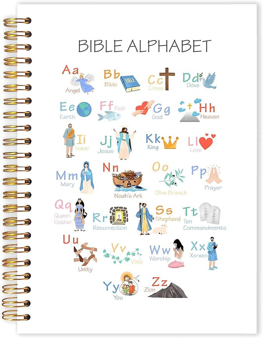 Qabliqo Bible Alphabet Christian Spiral Notebooks, Educational Bible Verse Journals for Writing, ABC Alphabet Christian Journal, Religious Scripture Notebook for Note Taking, 5.5x8.3 Inch