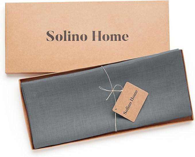 Solino Home Linen Table Runner 120 Inches Long - 100% Pure Linen Dark Grey Dining Table Runner 14 x 120 Inch for Fall, Autumn, Winter, Thanksgiving - Fete