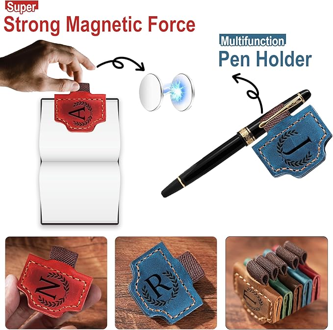 Bygone Mark Bookmark with Pen Holder, 26 Letters Name Initial Personalized Magnetic Bookmarks, Leather Book Mark for Men Women, Travelers Accessories, Teachers Readers Book Lovers Gifts (Green, G)