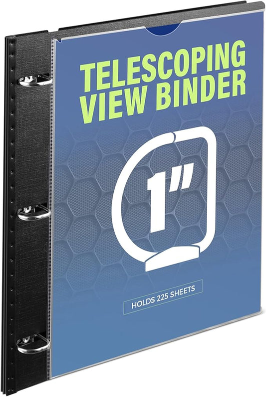 WOT I Telescoping 3 Ring Binder 1 Inch, Expandable Binder - Patented Design for Easy Portability, Holds Up 225 Sheets, Perfect for School, Office&Home Organization, Black